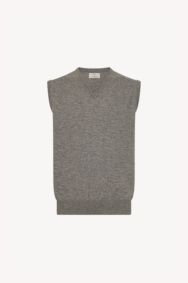 Medium Grey Pure Cashmere V-Neck Vest