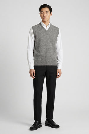 Medium Grey Pure Cashmere V-Neck Vest