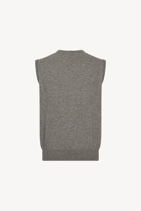Medium Grey Pure Cashmere V-Neck Vest