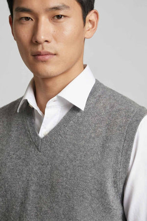Medium Grey Pure Cashmere V-Neck Vest
