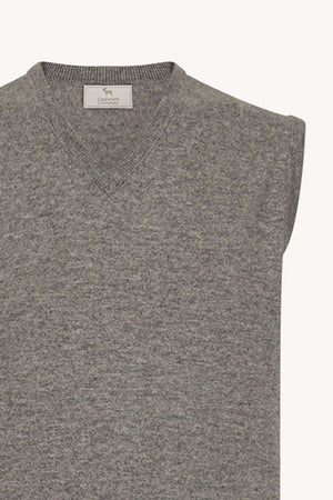 Medium Grey Pure Cashmere V-Neck Vest