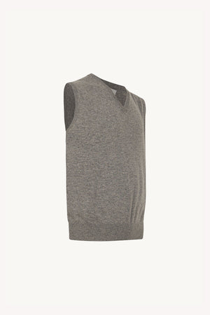 Medium Grey Pure Cashmere V-Neck Vest