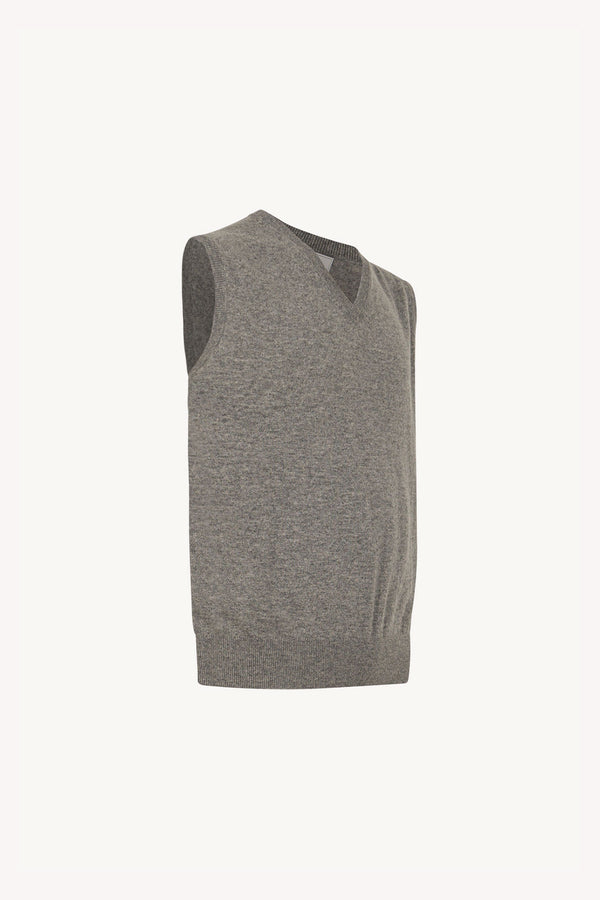 Medium Grey Pure Cashmere V-Neck Vest
