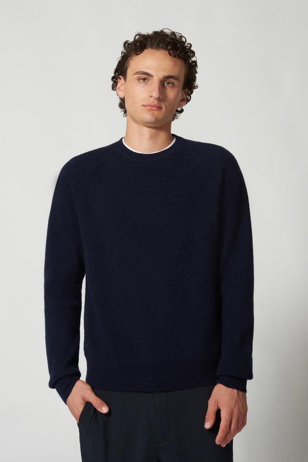 Girocollo a Costa Inglese in Puro Cashmere Navy