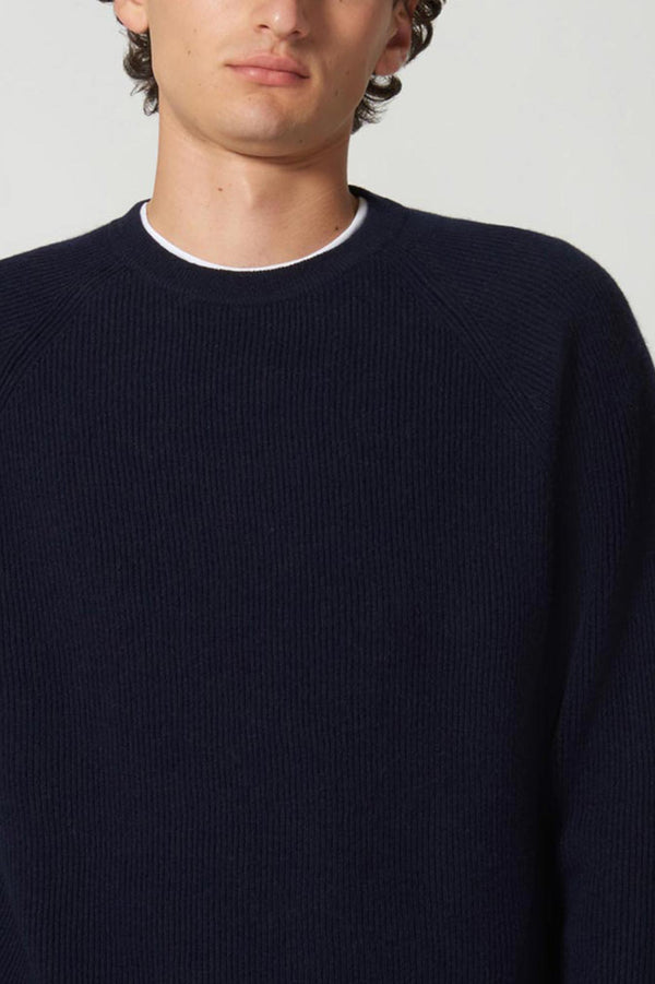 Girocollo a Costa Inglese in Puro Cashmere Navy