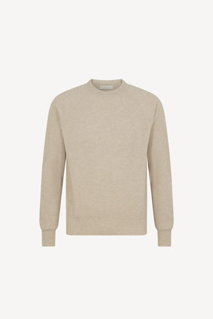 Beige Pure Cashmere Ribbed Round Neck Pullover