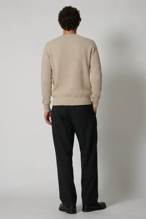 Beige Pure Cashmere Ribbed Round Neck Pullover