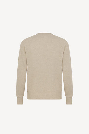 Beige Pure Cashmere Ribbed Round Neck Pullover