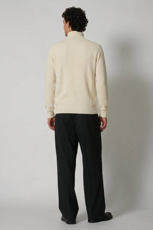 Ivory Pure Cashmere Cardigan with Zip in English Rib Knit