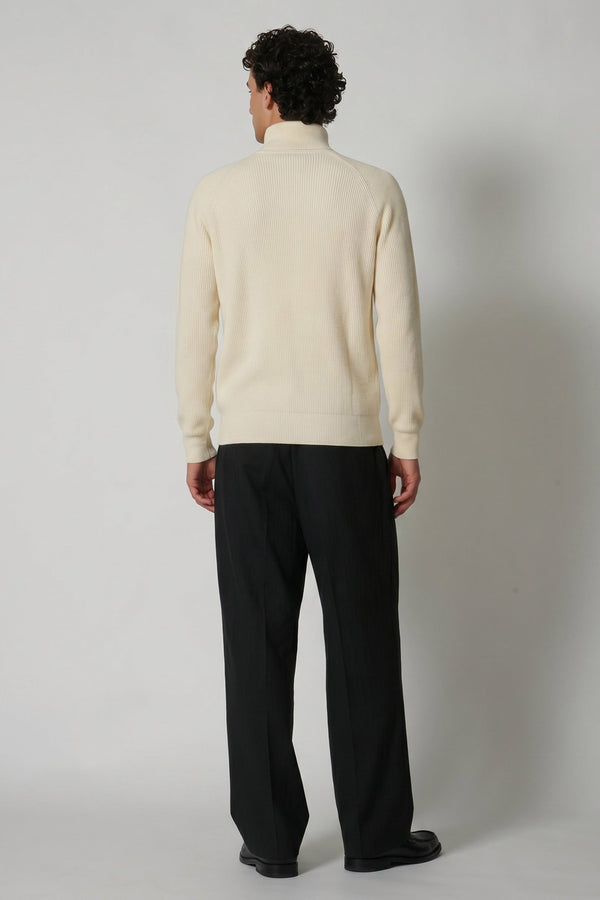 Ivory Pure Cashmere Cardigan with Zip in English Rib Knit