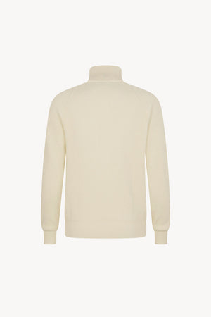 Ivory Pure Cashmere Cardigan with Zip in English Rib Knit