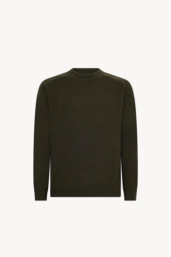 Dark Green Pure Cashmere 4-Ply Round Neck Pullover