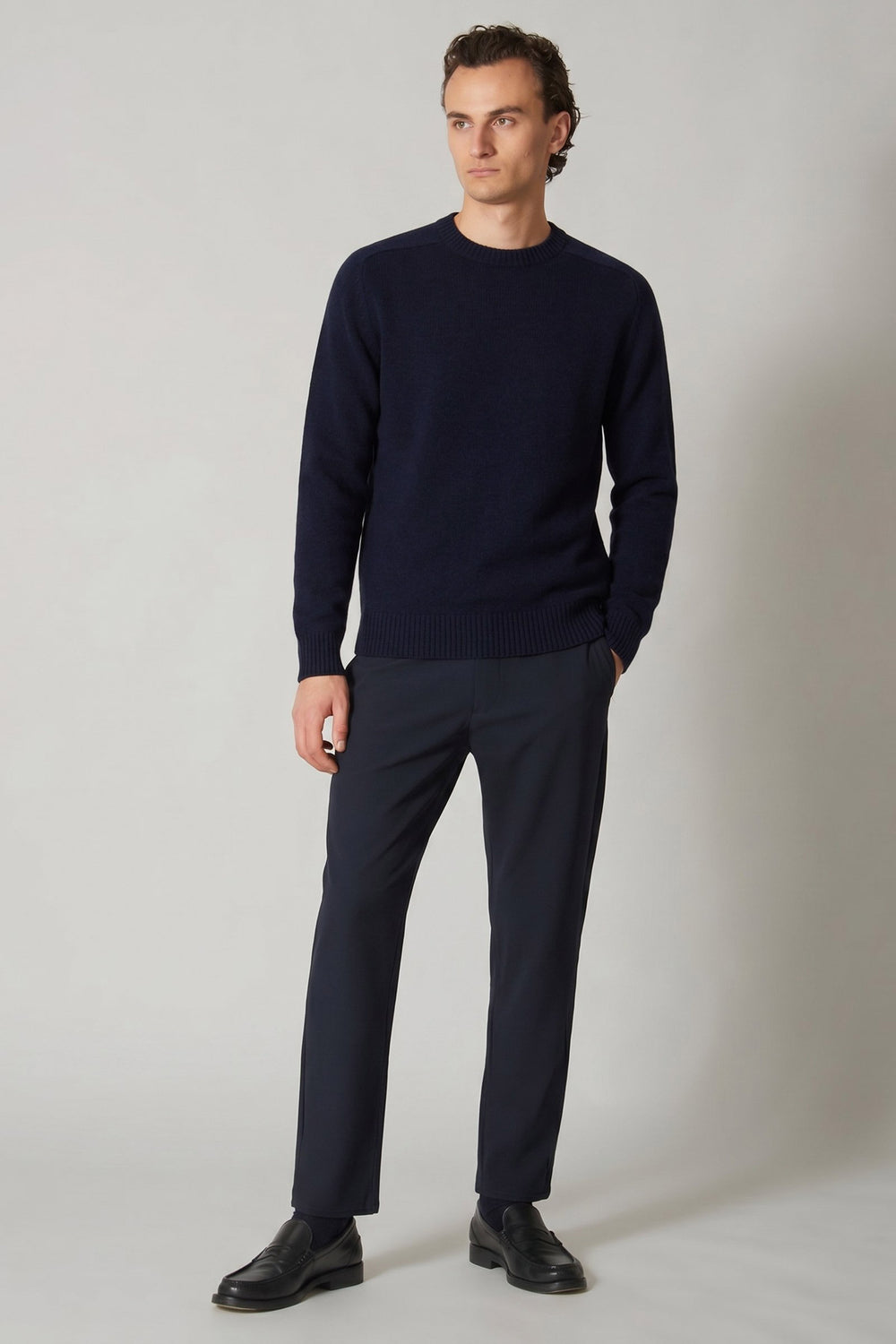 Navy Pure Cashmere 4-Ply Round Neck Pullover