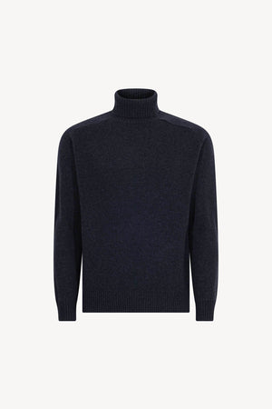 Marine Blue Pure Cashmere 4-Ply Turtleneck Pullover