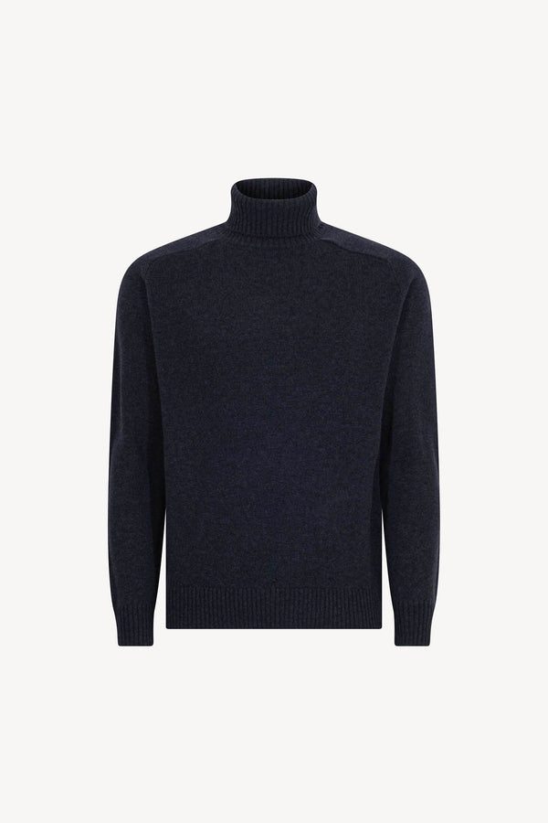 Marine Blue Pure Cashmere 4-Ply Turtleneck Pullover