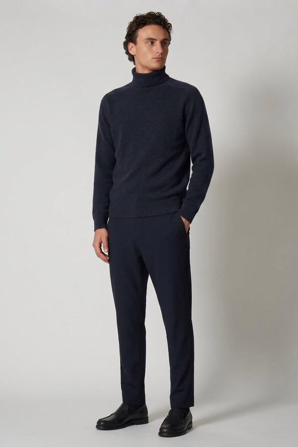 Marine Blue Pure Cashmere 4-Ply Turtleneck Pullover