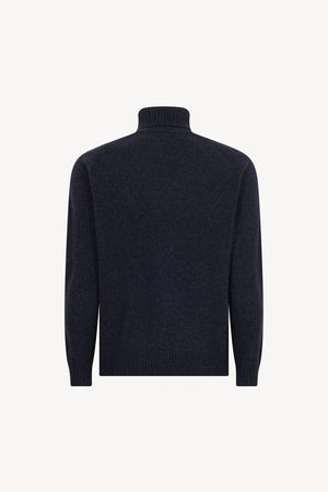 Marine Blue Pure Cashmere 4-Ply Turtleneck Pullover