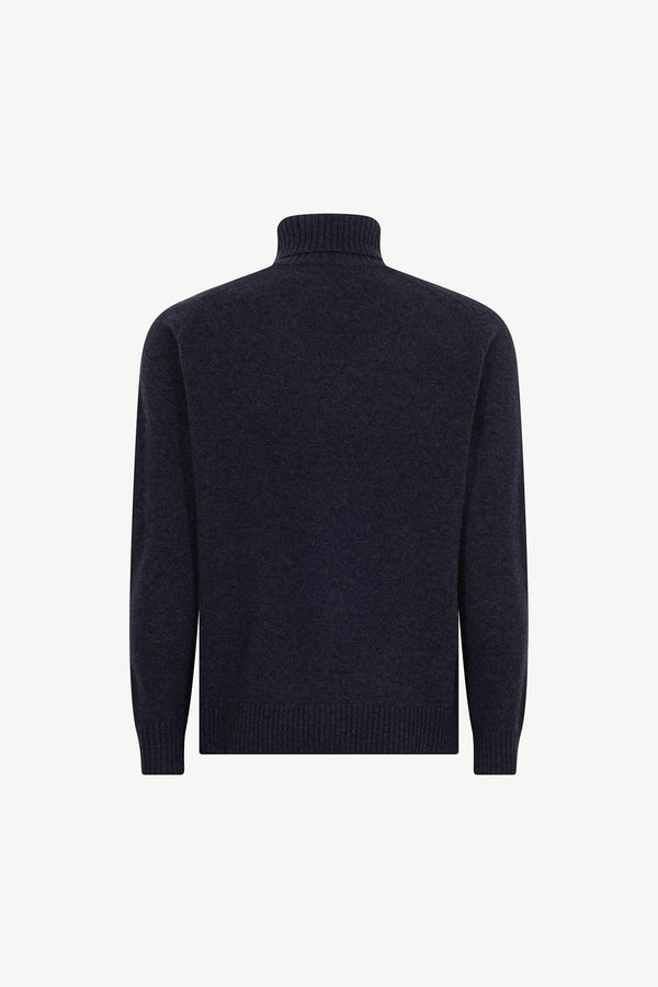 Marine Blue Pure Cashmere 4-Ply Turtleneck Pullover