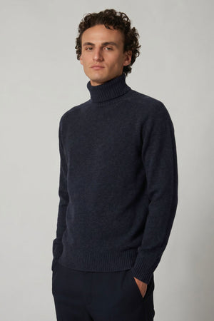 Marine Blue Pure Cashmere 4-Ply Turtleneck Pullover