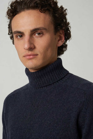 Marine Blue Pure Cashmere 4-Ply Turtleneck Pullover
