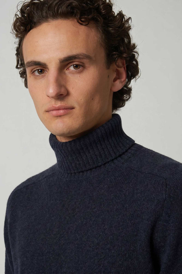 Marine Blue Pure Cashmere 4-Ply Turtleneck Pullover
