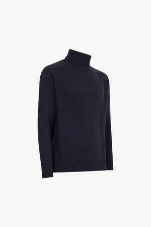 Marine Blue Pure Cashmere 4-Ply Turtleneck Pullover