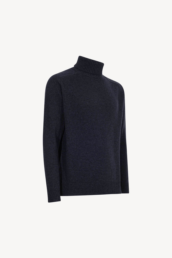 Marine Blue Pure Cashmere 4-Ply Turtleneck Pullover