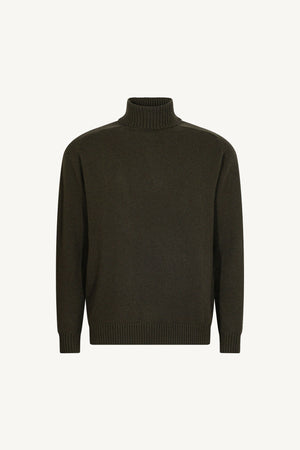 Dark Green Pure Cashmere 4-Ply Turtleneck Pullover