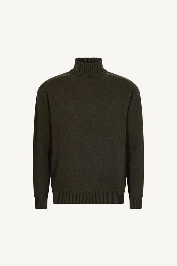 Dark Green Pure Cashmere 4-Ply Turtleneck Pullover