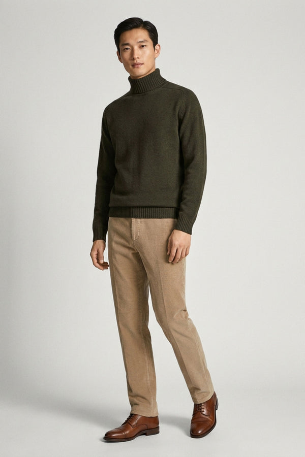 Dark Green Pure Cashmere 4-Ply Turtleneck Pullover