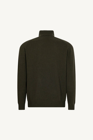 Dark Green Pure Cashmere 4-Ply Turtleneck Pullover