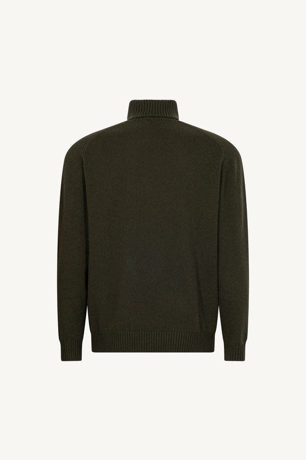 Dark Green Pure Cashmere 4-Ply Turtleneck Pullover