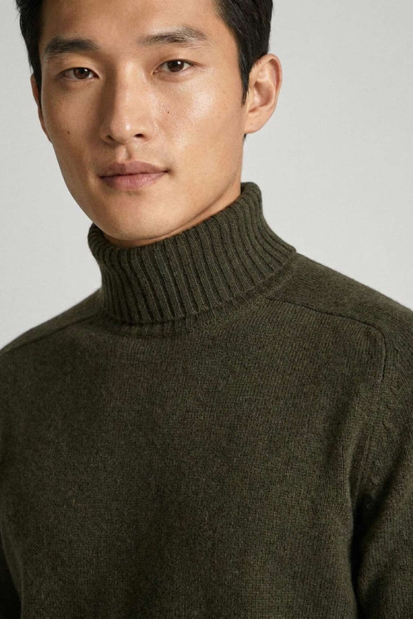 Dark Green Pure Cashmere 4-Ply Turtleneck Pullover