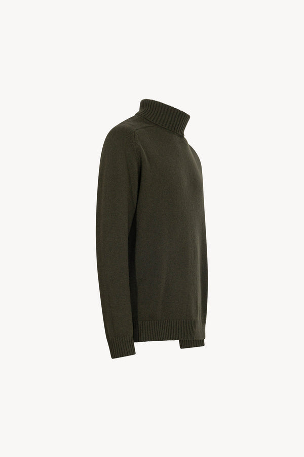 Dark Green Pure Cashmere 4-Ply Turtleneck Pullover
