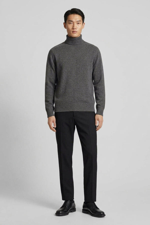 Dark Grey Pure Cashmere 4-Ply Turtleneck Pullover