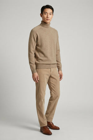 Hazelnut Brown Pure Cashmere 4-Ply Turtleneck Pullover