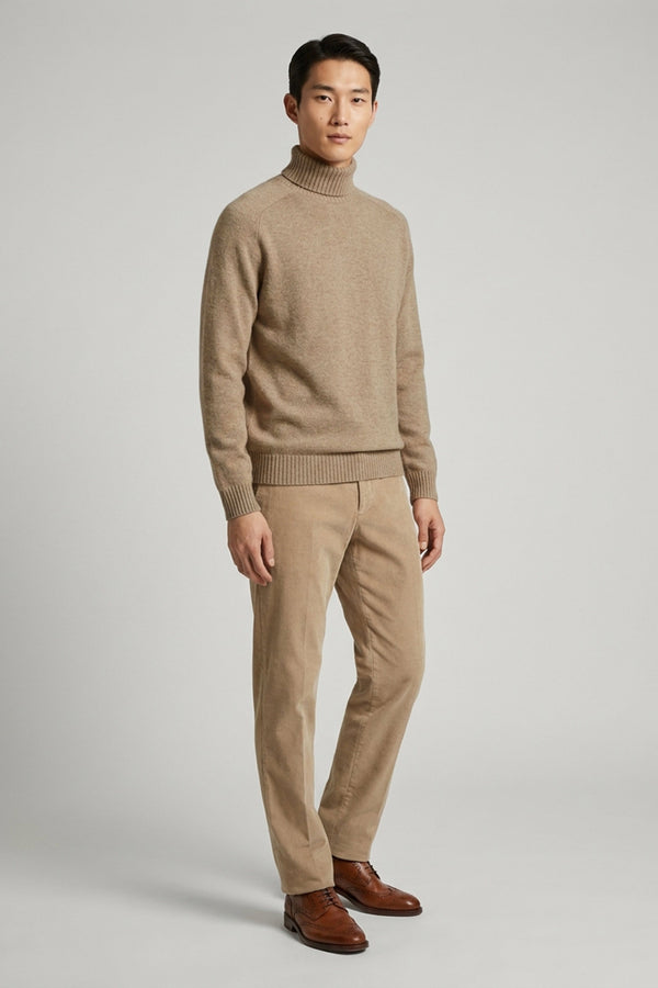 Hazelnut Brown Pure Cashmere 4-Ply Turtleneck Pullover