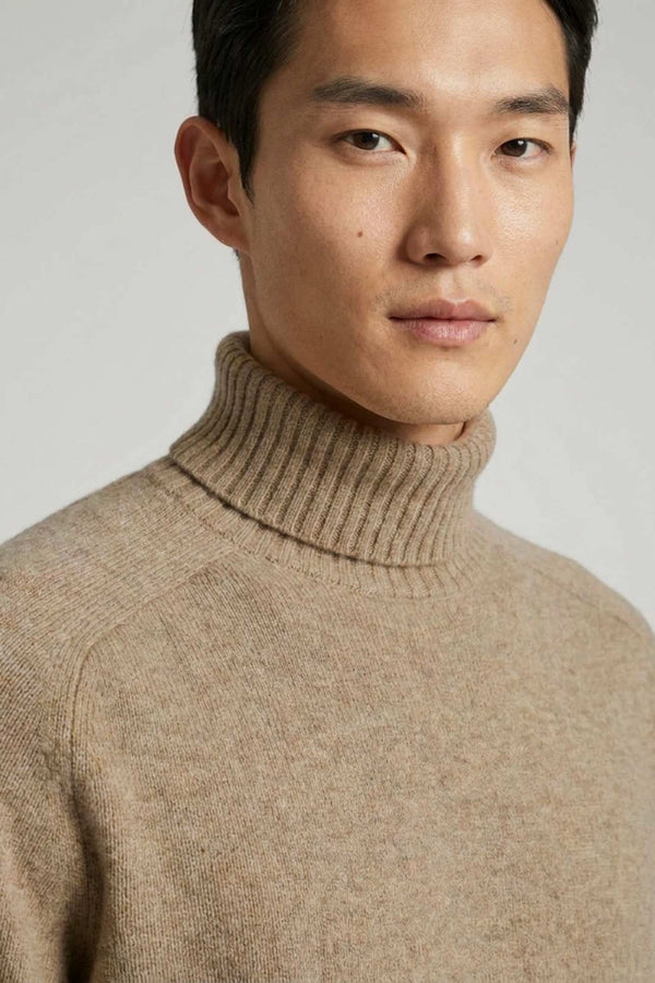 Hazelnut Brown Pure Cashmere 4-Ply Turtleneck Pullover