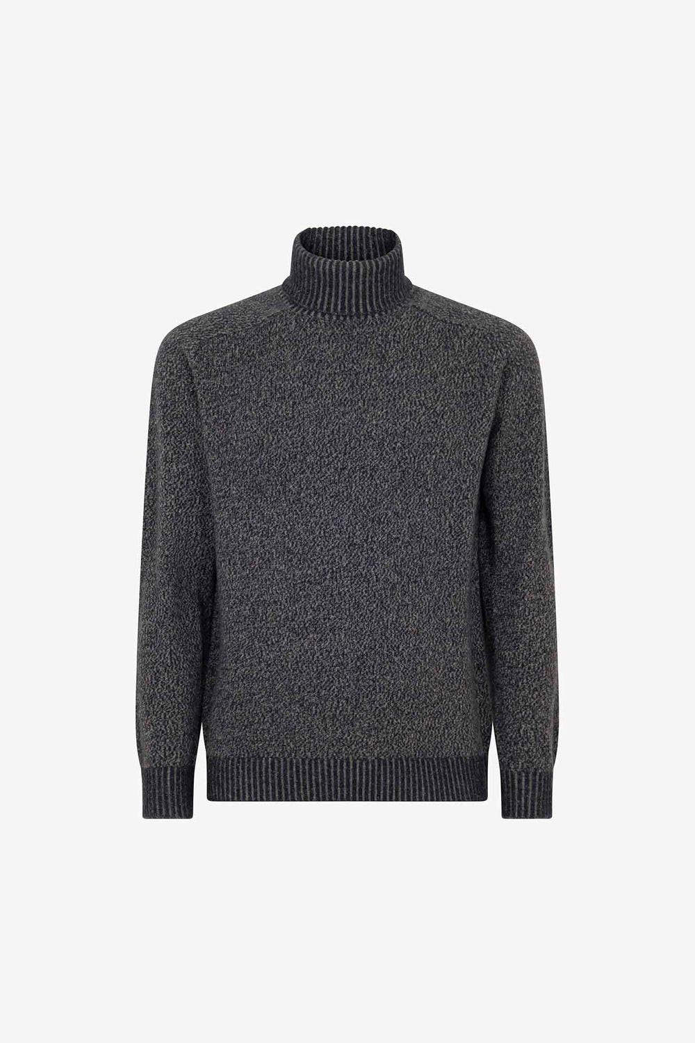 Marine Blue Pure Cashmere Moulinè 4-Ply Turtleneck Pullover
