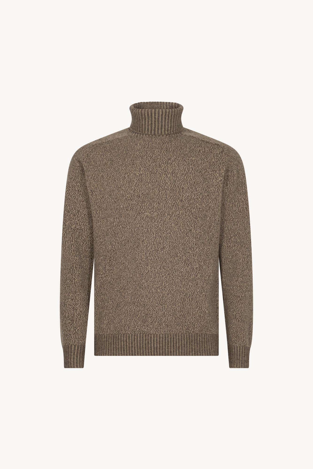 Bark Brown Pure Cashmere Moulinè 4-Ply Turtleneck Pullover