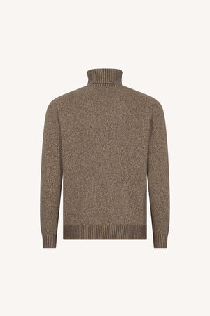 Bark Brown Pure Cashmere Moulinè 4-Ply Turtleneck Pullover