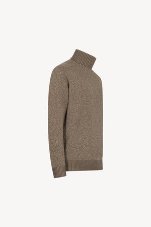 Bark Brown Pure Cashmere Moulinè 4-Ply Turtleneck Pullover