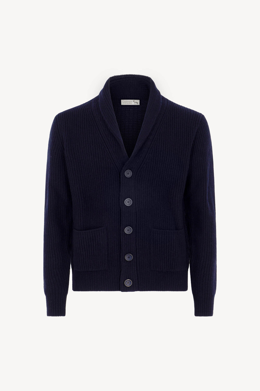 Cardigan Collo a Scialle a Costa Inglese in Puro Cashmere Navy