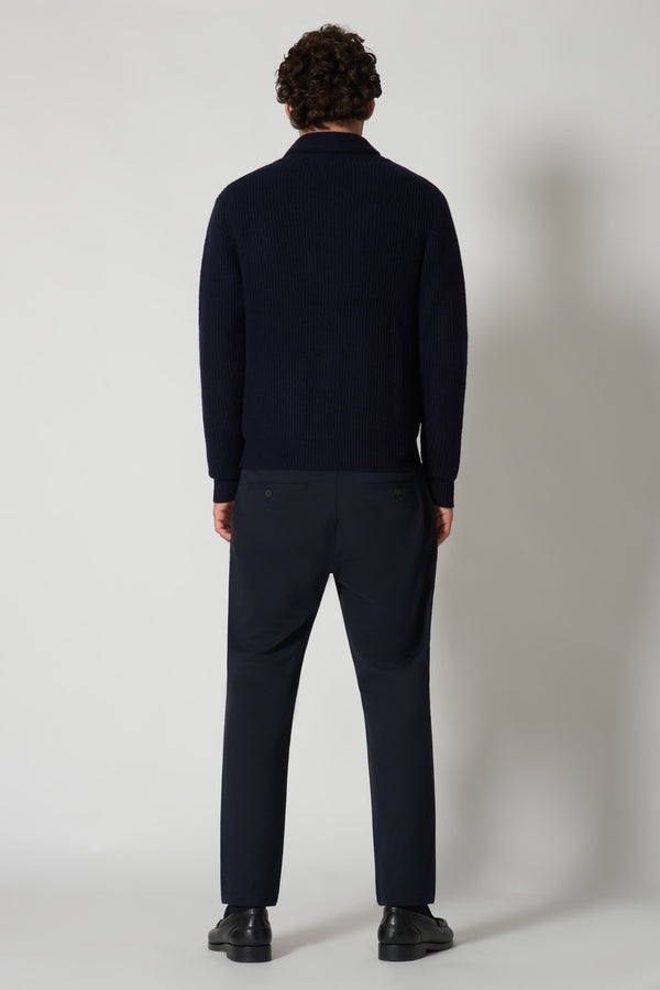Cardigan Collo a Scialle a Costa Inglese in Puro Cashmere Navy