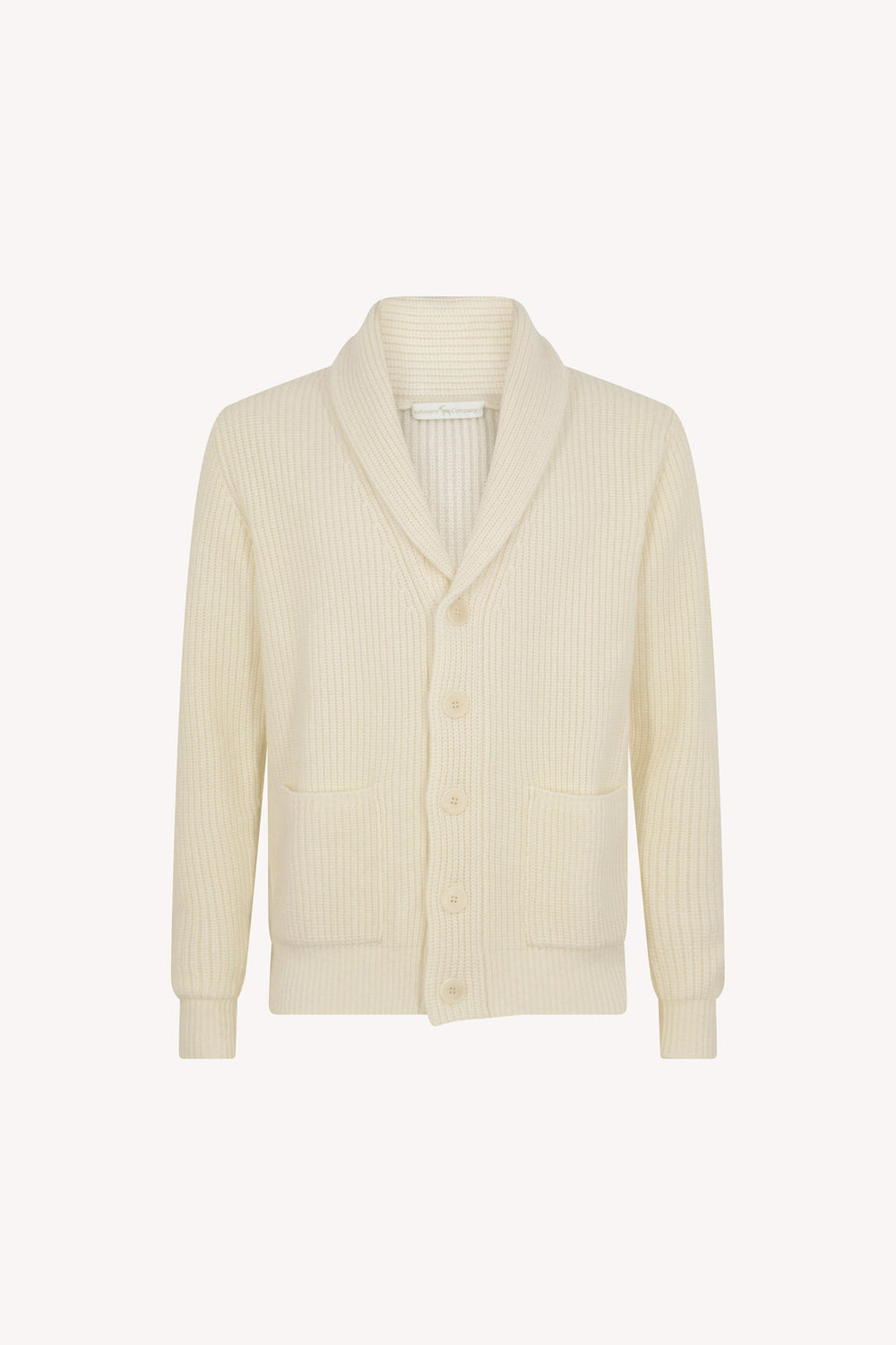 Ivory Pure Cashmere Shawl Collar English Rib Cardigan