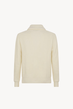 Cardigan Collo a Scialle a Costa Inglese in Puro Cashmere Latte