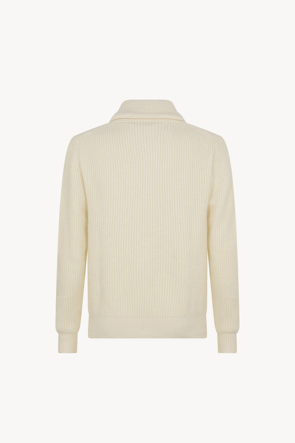 Cardigan Collo a Scialle a Costa Inglese in Puro Cashmere Latte