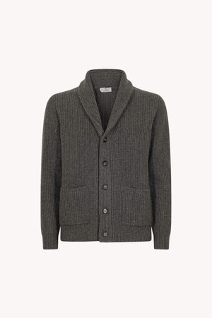 Cardigan Collo a Scialle a Costa Inglese in Puro Cashmere Flanella