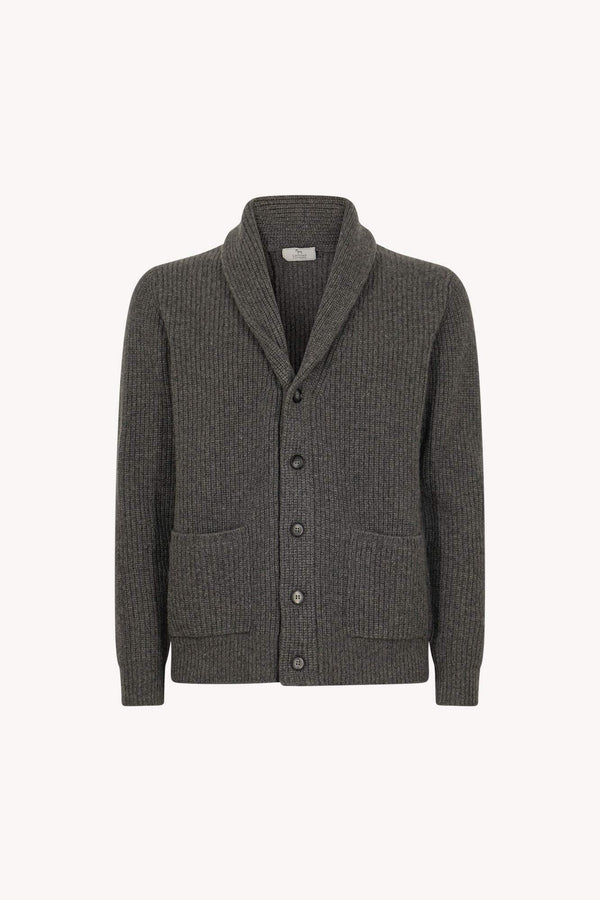 Cardigan Collo a Scialle a Costa Inglese in Puro Cashmere Flanella