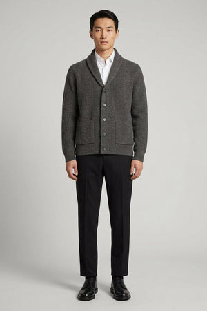 Cardigan Collo a Scialle a Costa Inglese in Puro Cashmere Flanella